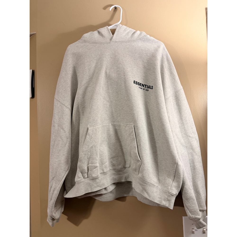 Fear of God Essentials Hoodie Mens L Oatmeal Cotton Oversized Streetwear Flawed